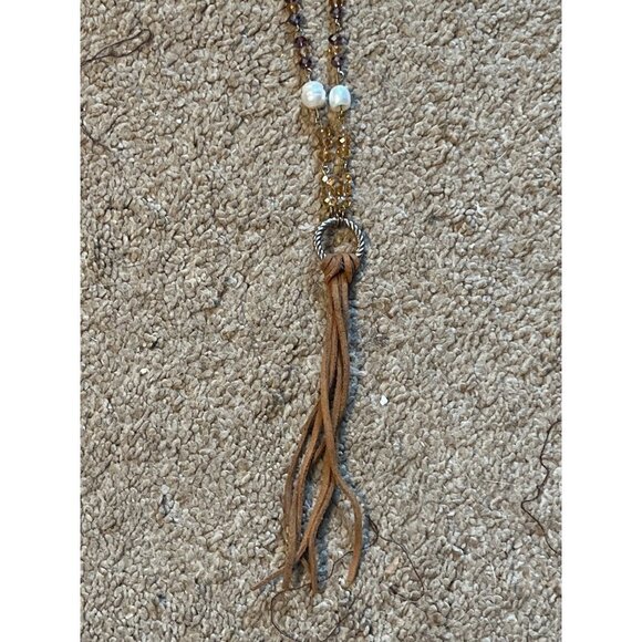 Pearl & Fire Lavender Glass Necklace -- 36" - Picture 9 of 10